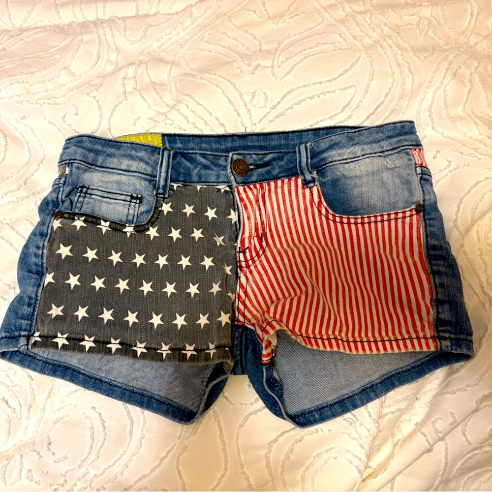 Vintage Machine Nouvelle Mode American Flag Denim Shorts